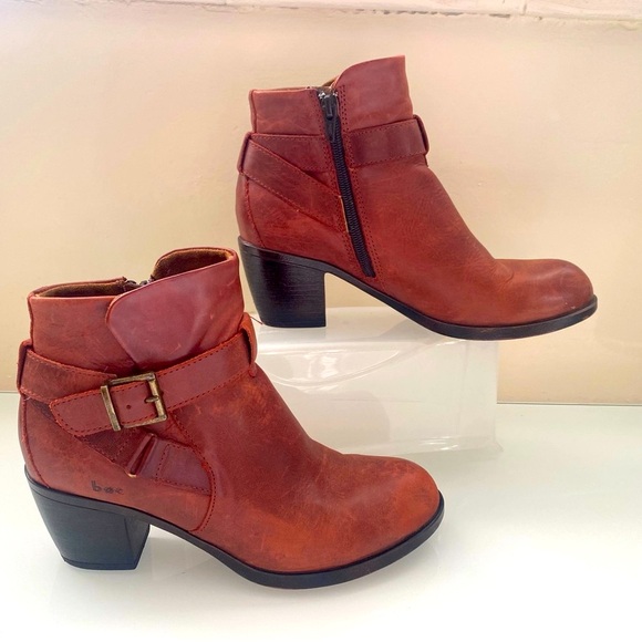 B.O.C Rusty TerraCotta / Brown Leather Buckles Zippers   Ankle Boots Size 7M - Picture 1 of 10